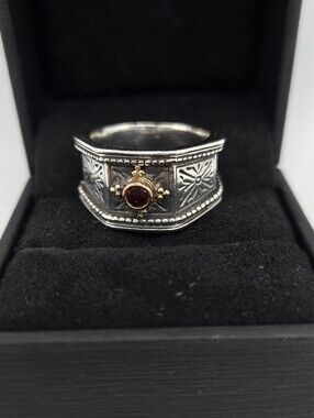 Gerochristo Sterling & 18k Wide Tapered Band Ring With Garnet